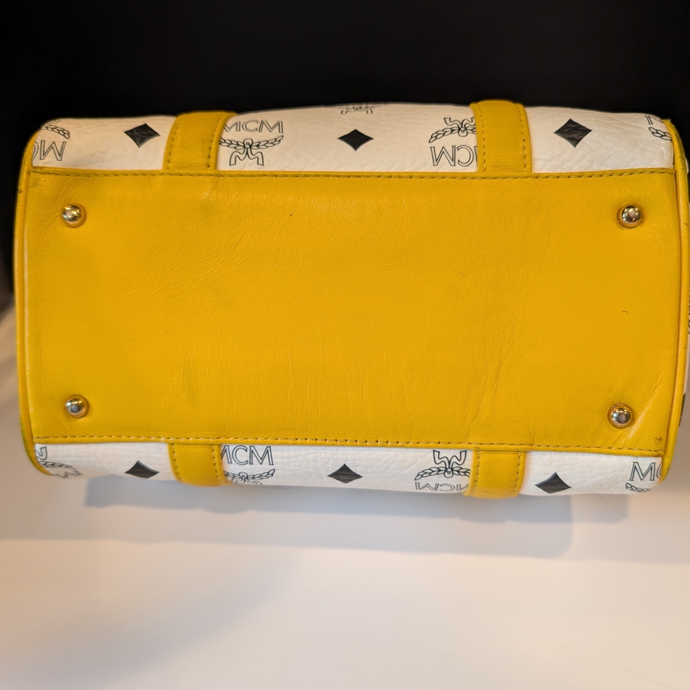 MCM White Visetos Satchel with Yellow Trim - Picture 5 of 10